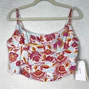 Midnight Sky Crop Top Sz XL Floral Paisley Linen Corset Handkerchief Coconut Gir